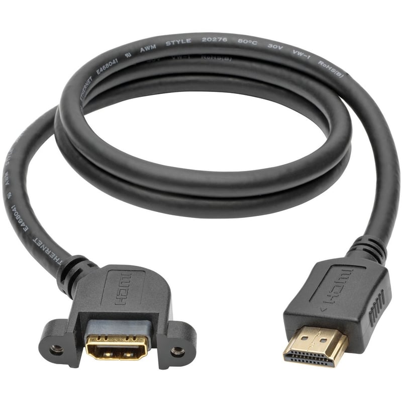 Eaton Tripp Lite Series High-Speed HDMI Cable with Ethernet, Digital Video with Audio (M/F), Panel Mount, 3 ft. (0.91 m) - Thumbnail 1
