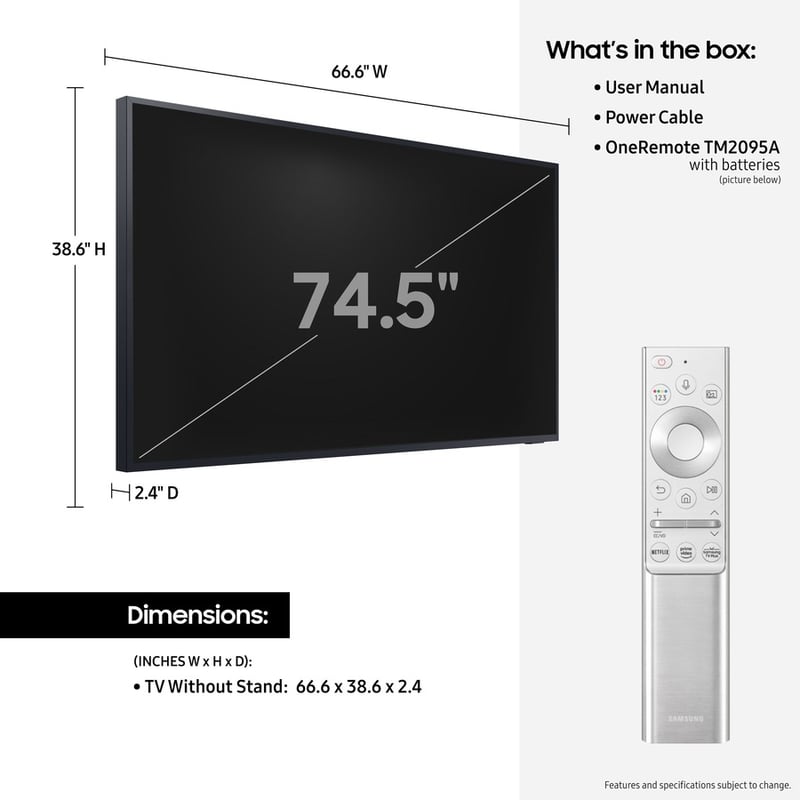 Samsung The Terrace LST7T QN75LST7TAF 74.5" Smart LED-LCD TV - 4K UHDTV - Titan Black - Thumbnail 2