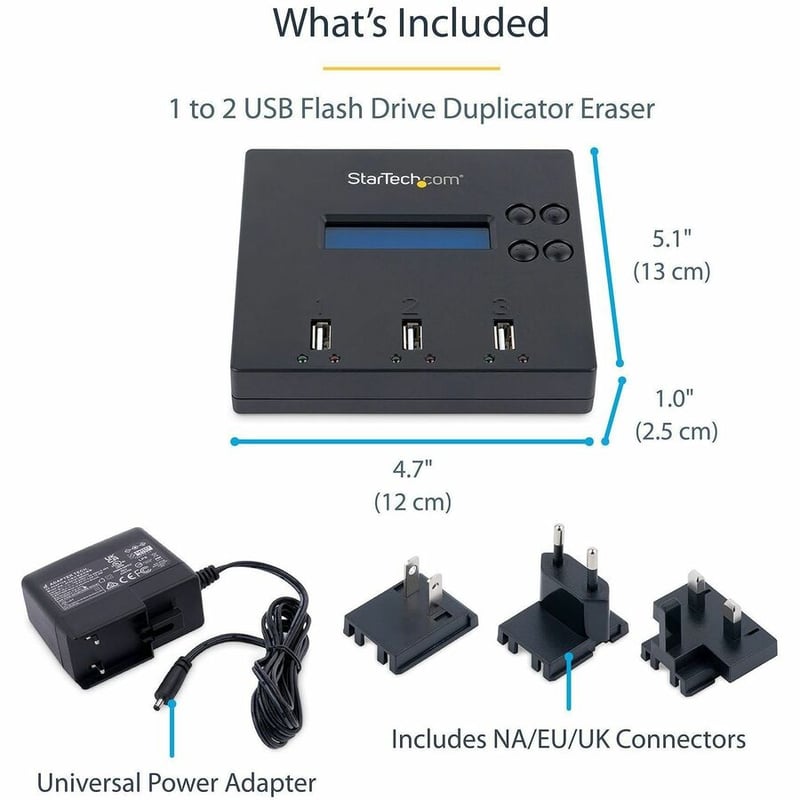 StarTech.com Standalone 1 to 2 USB Thumb Drive Duplicator/Eraser, Multiple USB Flash Drive Copier/Cloner, Sector-by-Sector Copy, Sanitizer - Thumbnail 2