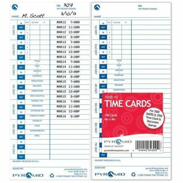 Pyramid 500/3700 Time Clock Universal Time Cards - Thumbnail 2
