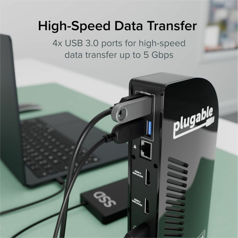 Plugable 13-in-1 USB-C Triple Monitor Docking Station with 100W Charging, Compatible with Windows, Mac, and Chrome with Thunderbolt 3 / 4 or USB-C - Thumbnail 2