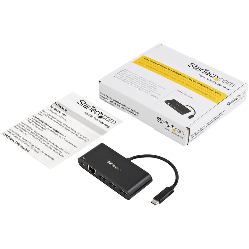 StarTech.com USB-C to Ethernet Adapter with 3-Port USB 3.0 Hub and Power Delivery - USB-C GbE Network Adapter + USB Hub w/ 3 USB-A Ports - Thumbnail 5