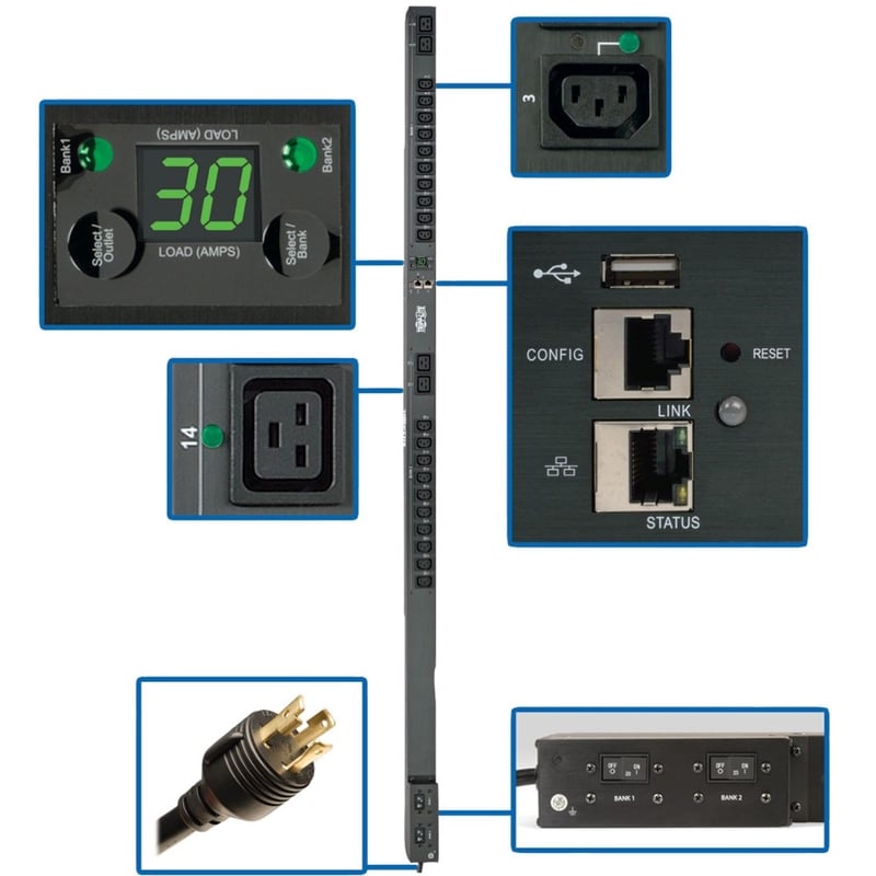 Tripp Lite by Eaton PDU 5.5kW Single-Phase Switched PDU Outlet Monitoring 208/230V Outlets (20 C13 & 4 C19) 0U LX Interface TAA - Thumbnail 1