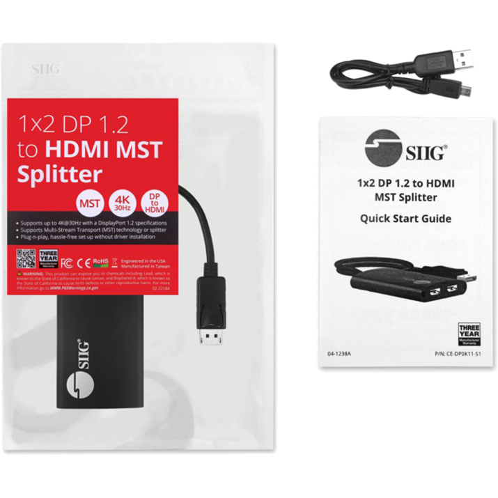 SIIG 4K 1x2 DisplayPort 1.2 to HDMI MST Splitter - Thumbnail 2