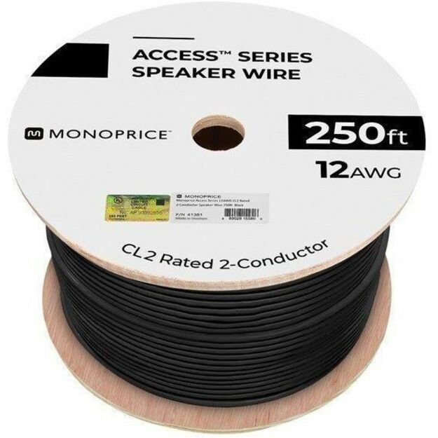 MONOPRICE SPEAKER WIRE CL2 RATED 2-CONDUCTOR 12AWG 250FT BLACK - Thumbnail 3