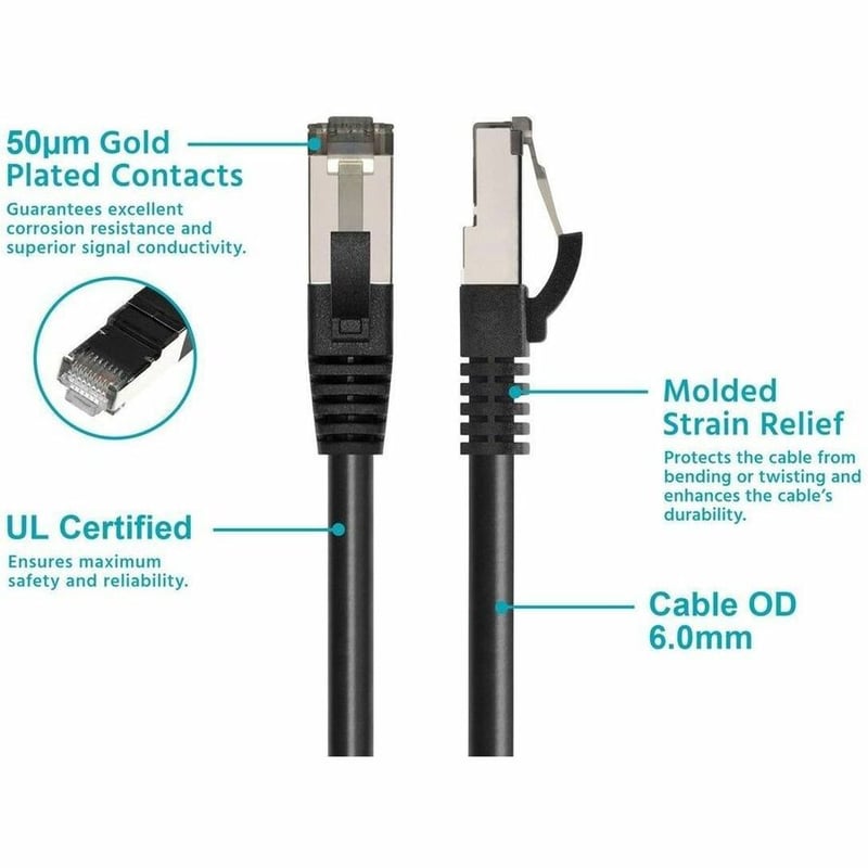 MONOPRICE CAT8 3FT BLACK PATCH CABLE DOUBLE SHIELDED (S/FTP) 28AWG 2GHZ 40G PURE - Thumbnail 3