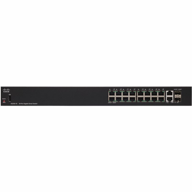 CISCO SG250-18 18-PORT GIGABIT SMART SWITCH REMANUFACTURED - Thumbnail 1