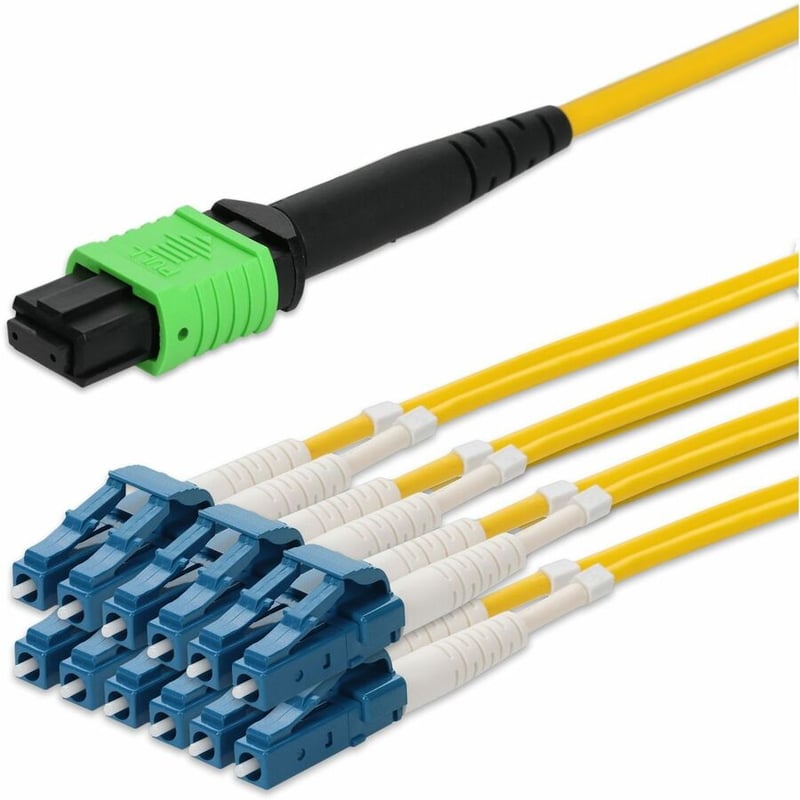 AddOn 20m MPO (Female) to 6xLC (Male) 12-Strand Yellow OS2 Duplex OFNR (Riser-Rated) Fiber Fanout Cable - Thumbnail 2