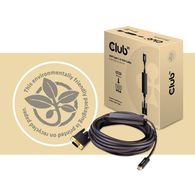 Club 3D USB Type C to VGA Active Cable M/M 5m/16.40ft - Thumbnail 5