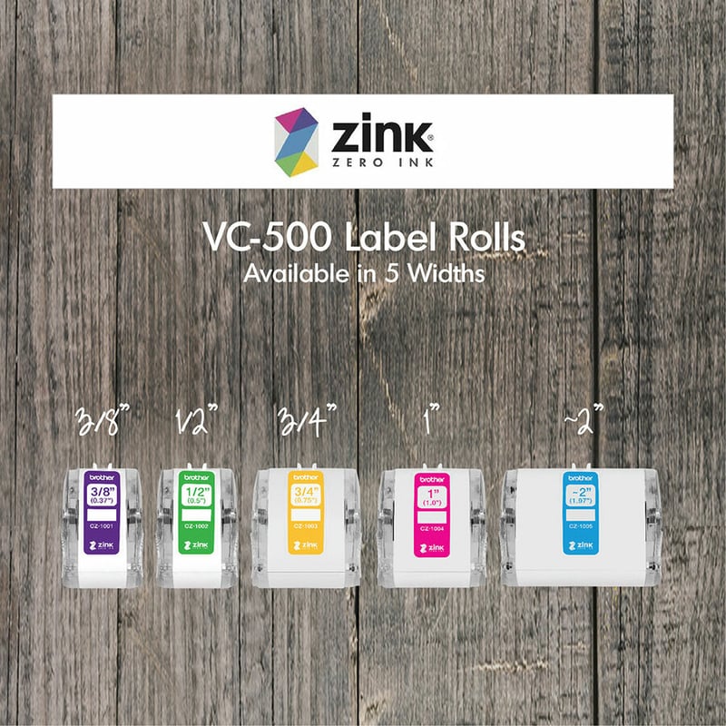 Brother Genuine CZ-1004 continuous length 1" (1.0") 25 mm wide x 16.4 ft. (5 m) long label roll featuring ZINK Zero Ink technology