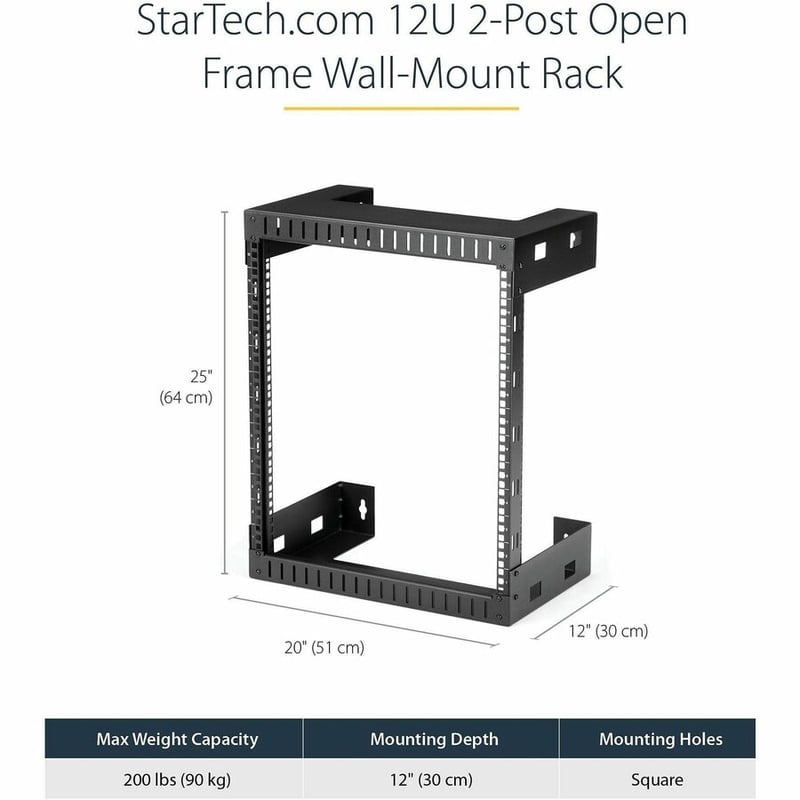 StarTech.com 2-Post 12U Heavy-Duty Wall-Mount Network Rack, 19" Open Frame Server Rack for Computer Equipment, Wall Mount Data Rack~ - Thumbnail 2