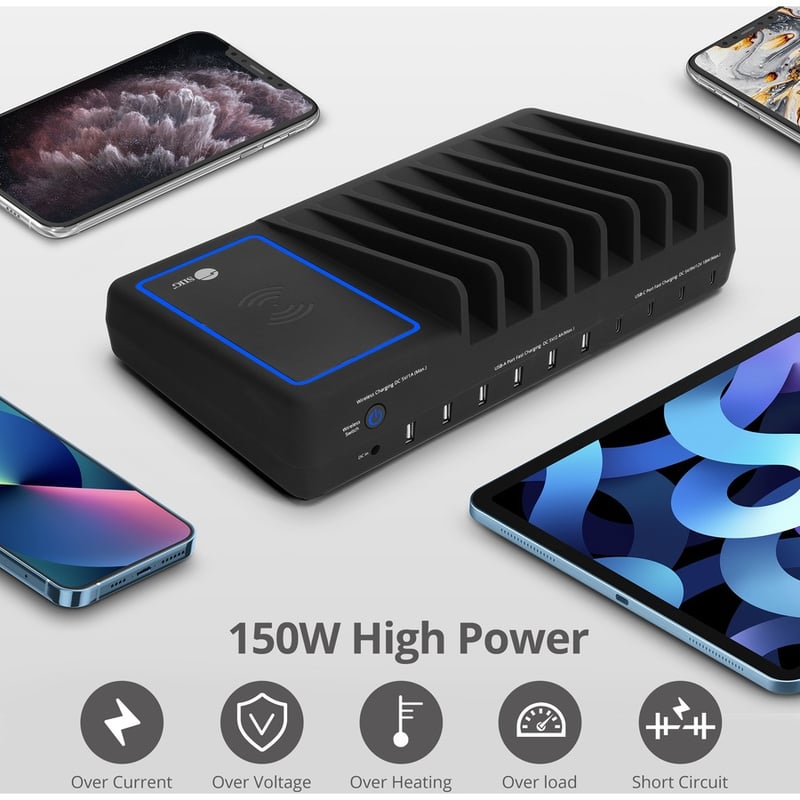 SIIG 10-Port USB-A/C & Wireless Charging Station - 150W - Thumbnail 4