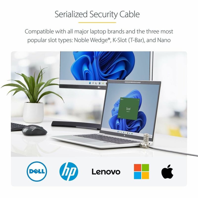 25-PACK UNIVERSAL LAPTOP LOCK 6.6FT SERIALIZED SECURITY CABLE - Thumbnail 2