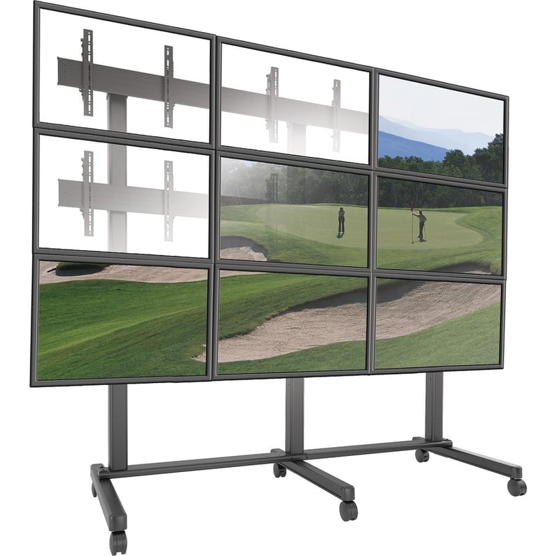 Chief Fusion Large 3x3 Freestanding Video Wall Mobile TV Cart - For 42-50 Inch Displays - TAA Complaint - Black - Thumbnail 2