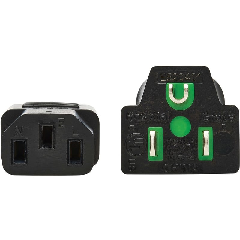 Eaton Tripp Lite Series Safe-IT Antibacterial Hospital-Grade Power Cord, 5-15P to C13 - Green Dot, 13A, 125V, 16 AWG, Black, 10 ft. (3 m) - Thumbnail 3