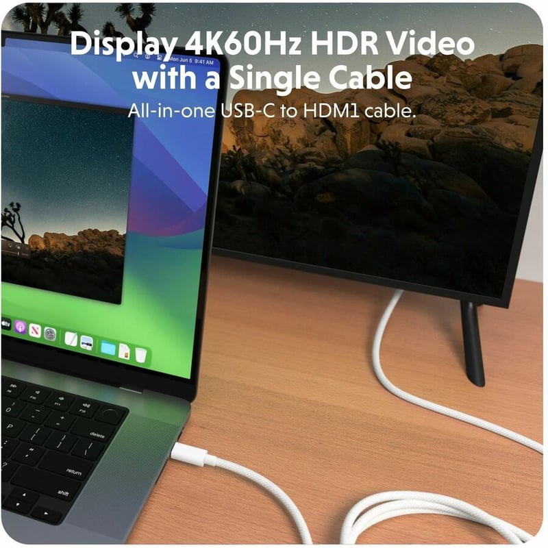 Hyper HyperDrive USB-C to HDMI 4K60Hz Cable - White - Thumbnail 2