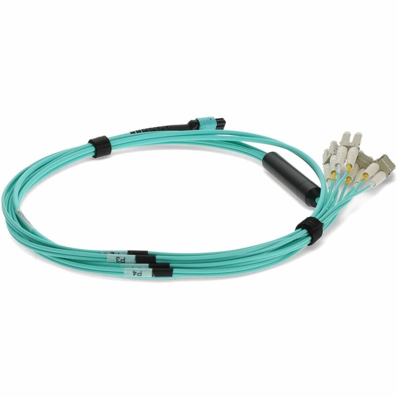 AddOn 5m MPO/UPC to 4xLC/UPC Duplex Aqua OM3 LSZH 8-Strand Fiber Fanout Cable - Thumbnail 5