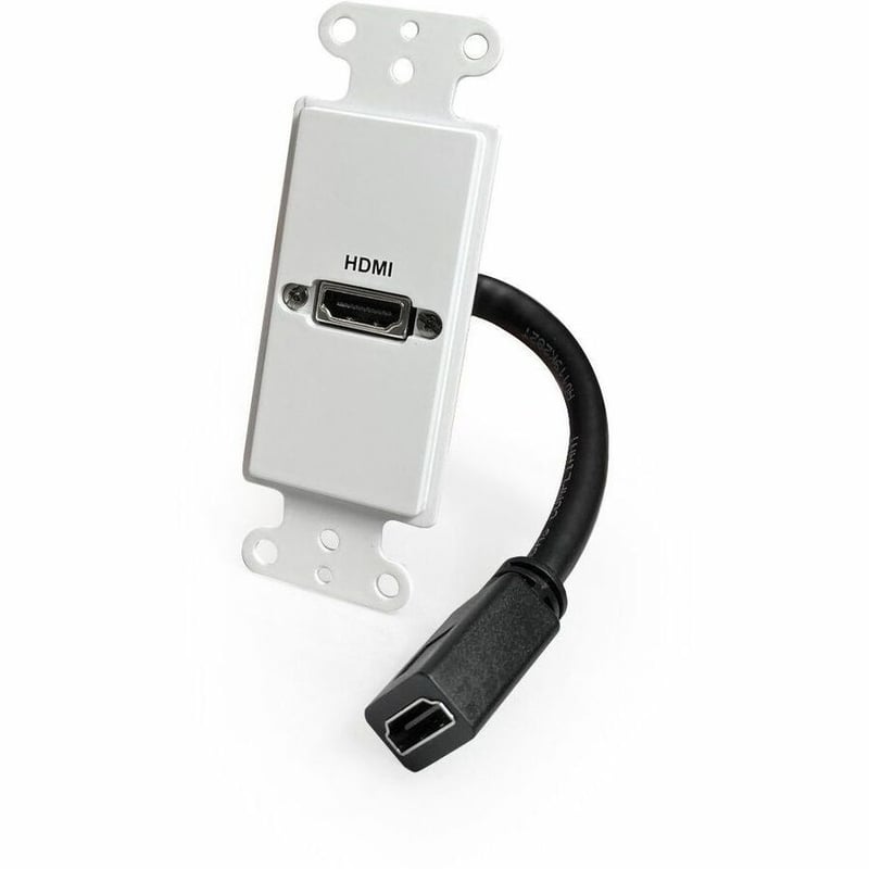HDMI PASS THRU SINGLE GANG WALL DECORATIVE WALLPLATE W/ PIGTAIL- WH - Thumbnail 3