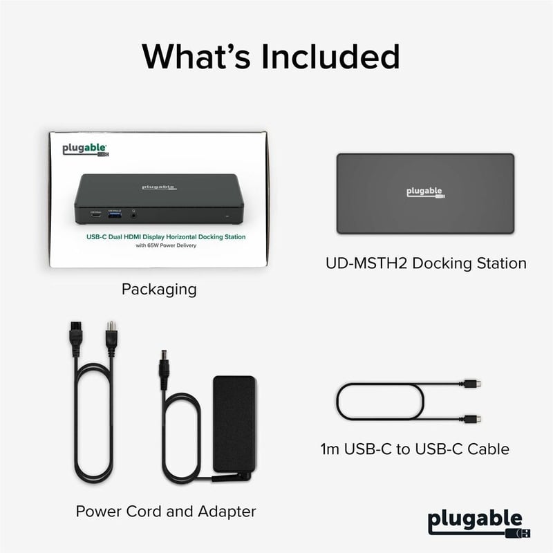 Plugable USB C Docking Station Dual Monitor 2 HDMI Ports, Power Delivery Dock, Dual 4K Monitor for Windows, ChromeOS