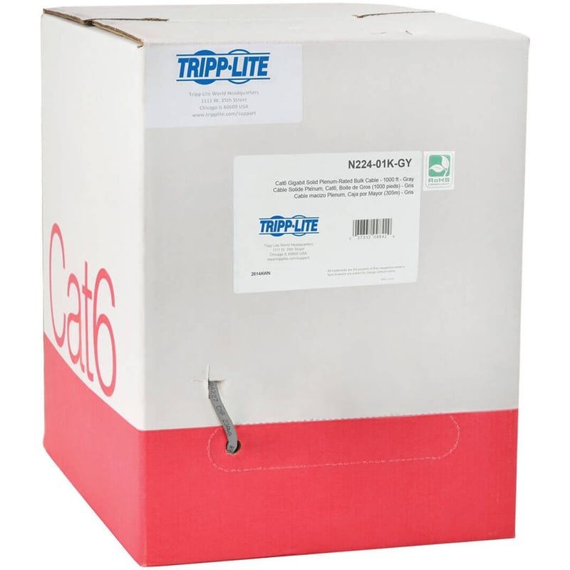 Eaton Tripp Lite Series Cat6 Gigabit Solid Core Plenum-Rated UTP CMP PVC Bulk Ethernet Cable, Gray, 1000 ft. (304.8 m) - Thumbnail 1
