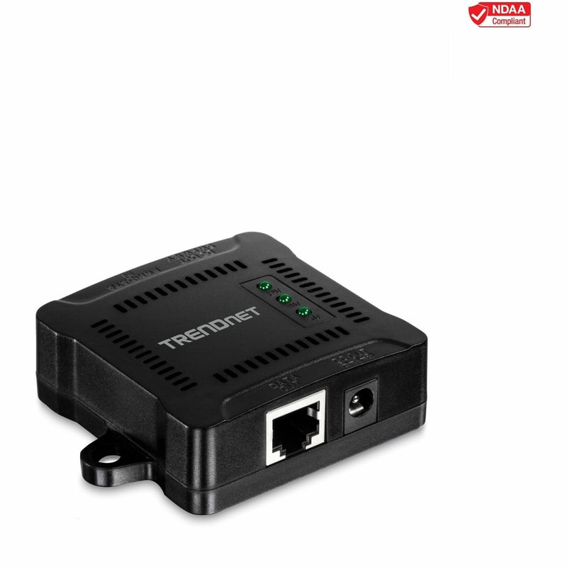 TRENDnet Gigabit PoE Splitter, 1 x Gigabit PoE Input Port, 1 x Gigabit Output Port, Up to 100m (328 ft), Supports 5V, 9V, 12V Devices, 802.3af PoE Compatible, PoE Powered, Black, TPE-104GS - Thumbnail 1