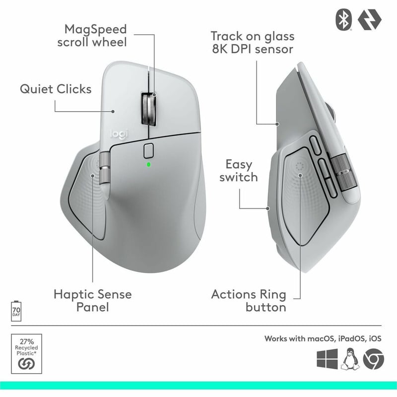 MX MASTER 4 FOR MAC PERFORMANCE WIRELESS MOUSE - PALE GREY - Thumbnail 5