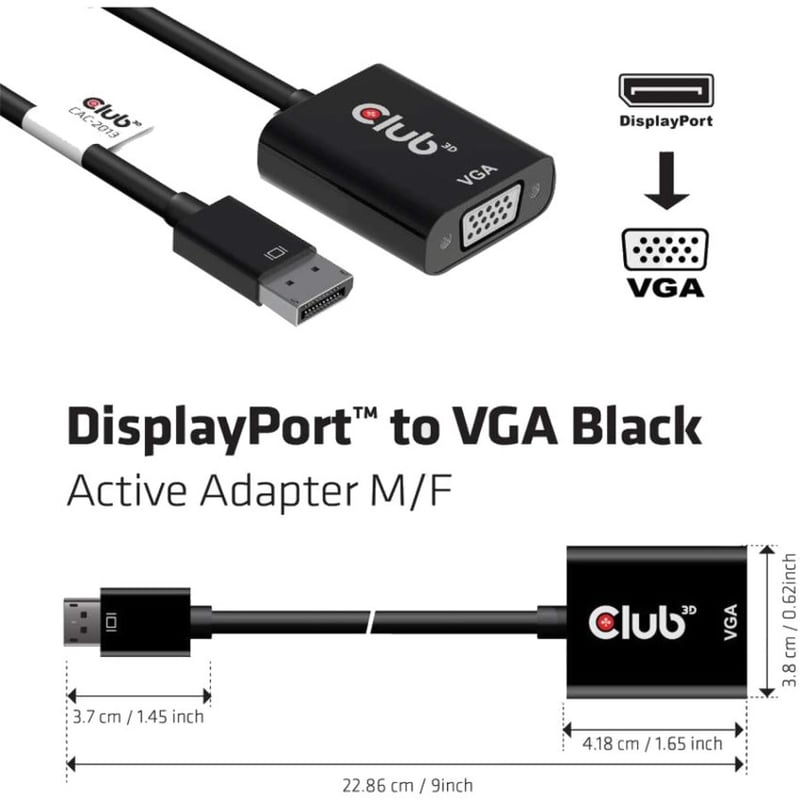 Club 3D DisplayPort to VGA Black Active Adapter M/F - Thumbnail 3