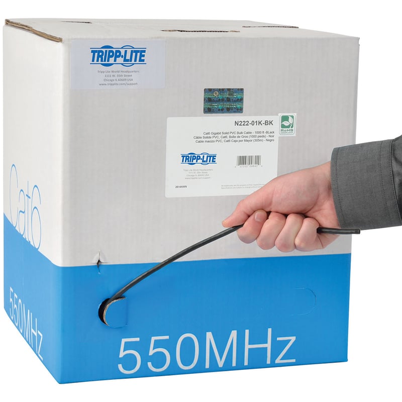Eaton Tripp Lite Series Cat6 Gigabit Solid Core UTP PVC Bulk Ethernet Cable, Black, 1000 ft. (304.8 m), TAA - Thumbnail 2