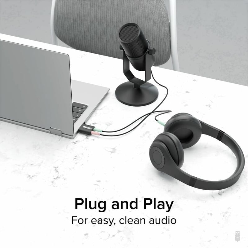 Plugable USB Audio Adapter with 3.5mm Speaker-Headphone and Microphone Jack, Add an External Stereo Sound Card to Any PC - Thumbnail 4