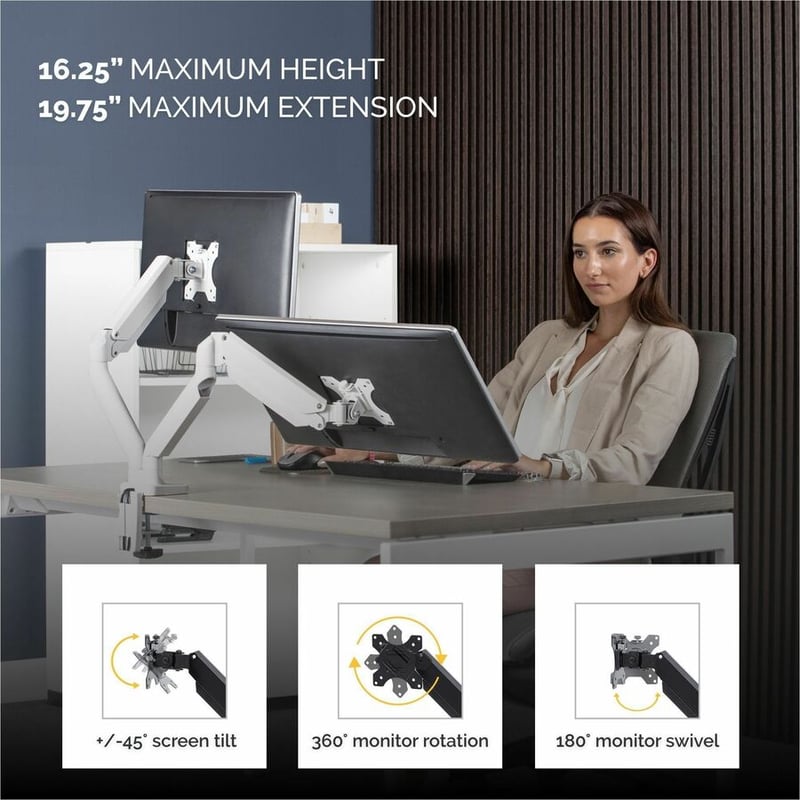 Fellowes Platinum Series Dual Monitor Arm - White - Thumbnail 3