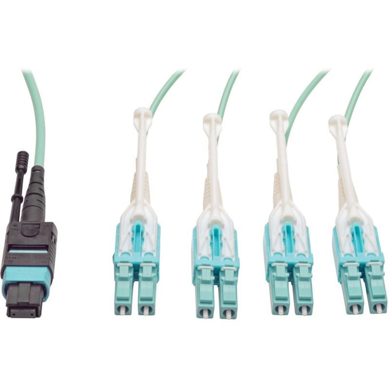 Eaton Tripp Lite Series MTP/MPO Fan-out Cable with Push/Pull Tab Connectors, MTP/MPO to 4xLC, 40GbE, 40GBASE-SR4,OM3 Plenum-rated - Aqua, 3M (9.84 ft.) - Thumbnail 1