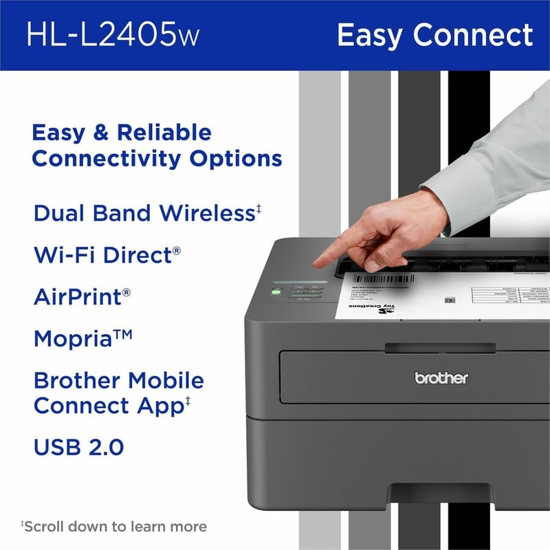 Brother Wireless HL-L2405W Compact Monochrome Laser Printer, Mobile Printing - Thumbnail 4