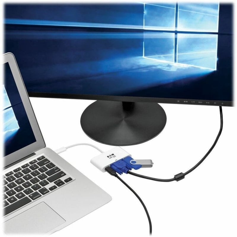 Eaton Tripp Lite Series USB-C to VGA Adapter with USB 3.x (5Gbps) Hub Ports and 60W PD Charging, White - Thumbnail 2