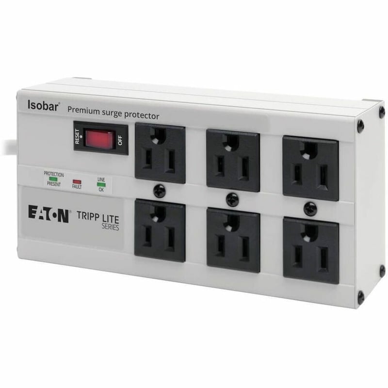 Tripp Lite by Eaton Isobar 6-Outlet Surge Protector 6 ft. Cord with Right-Angle Plug 3300 Joules Diagnostic LEDs Metal Housing - Thumbnail 1