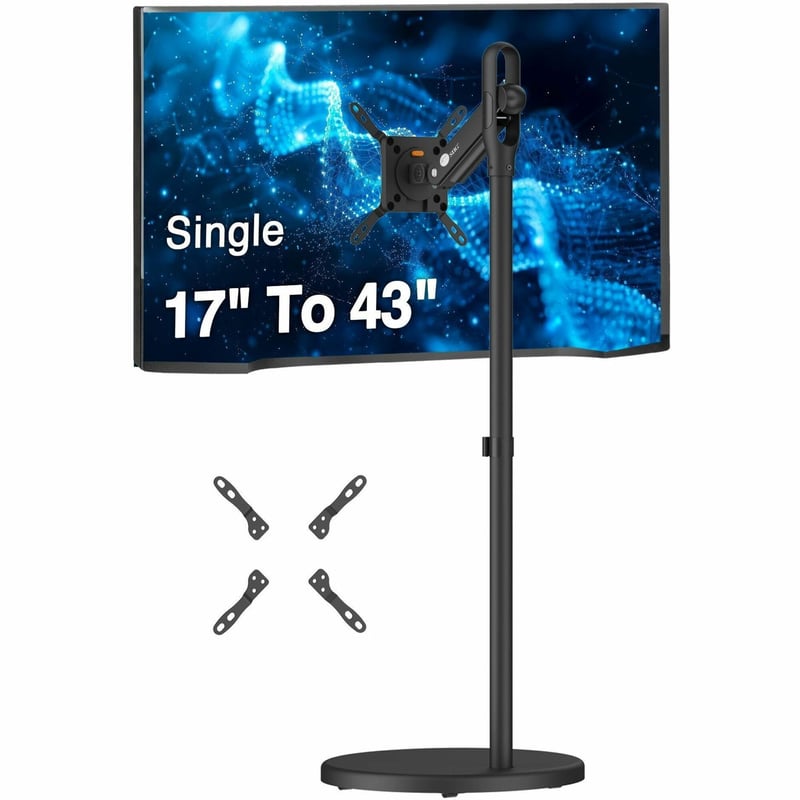 SINGLE 43 INCH PORTABLE MONITOR ARM TV ROLLING STAND-BLACK - Thumbnail 1