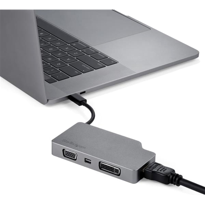 StarTech.com USB C Multiport Video Adapter 4K/1080p - USB Type C to HDMI, VGA, DVI or Mini DisplayPort Monitor Adapter - Space Gray - Thumbnail 5