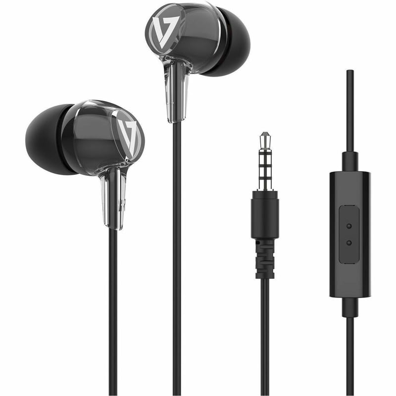 V7 3.5mm Noise Isolating Stereo Earbuds with In-line Mic, iPads, iPhones, iPod, Tablets, Smartphones, Laptop Computer, Chromebook, PC, Black - Thumbnail 1