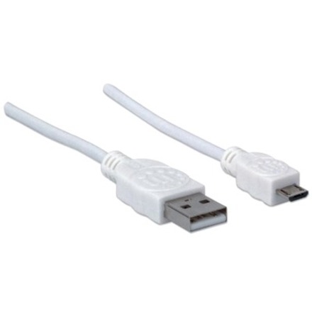 Manhattan Hi-Speed USB 2.0 A Male to Micro-B Male Device Cable - 6 ft - White - Thumbnail 2