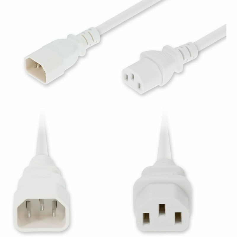 AddOn 3ft C14 Male to C13 Female Standard Commercial 14 AWG 250V at 15A PVC SJT (Service Junior Thermoplastic) White Power Cable