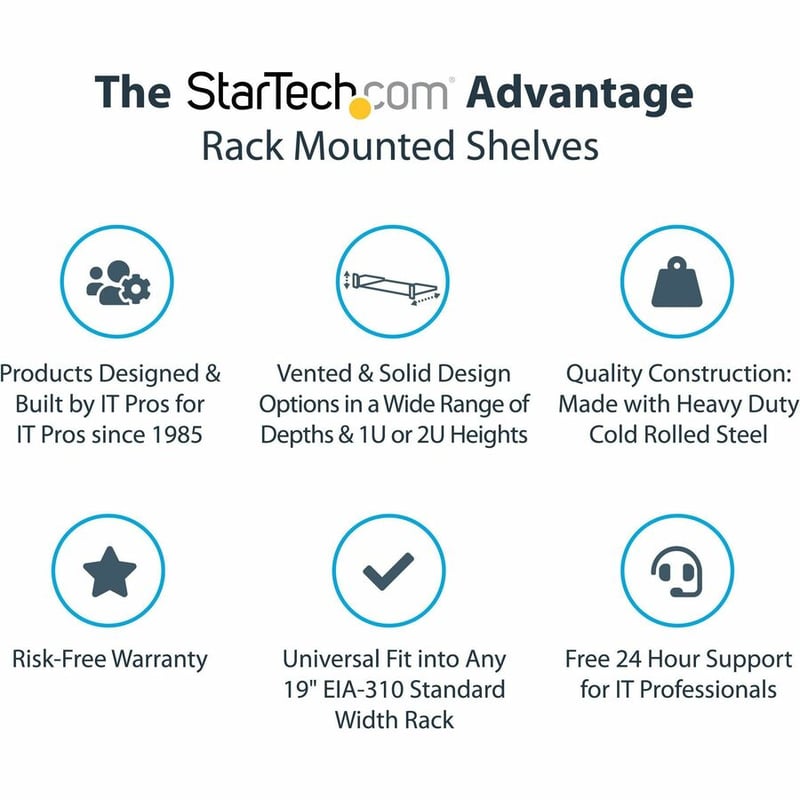 StarTech.com 2U 22in Vented Rack Mount Shelf - Fixed 22 inch Deep antilever Rackmount Tray for Server Rack Cabinet Shelf - 50lbs / 23kg - Thumbnail 2