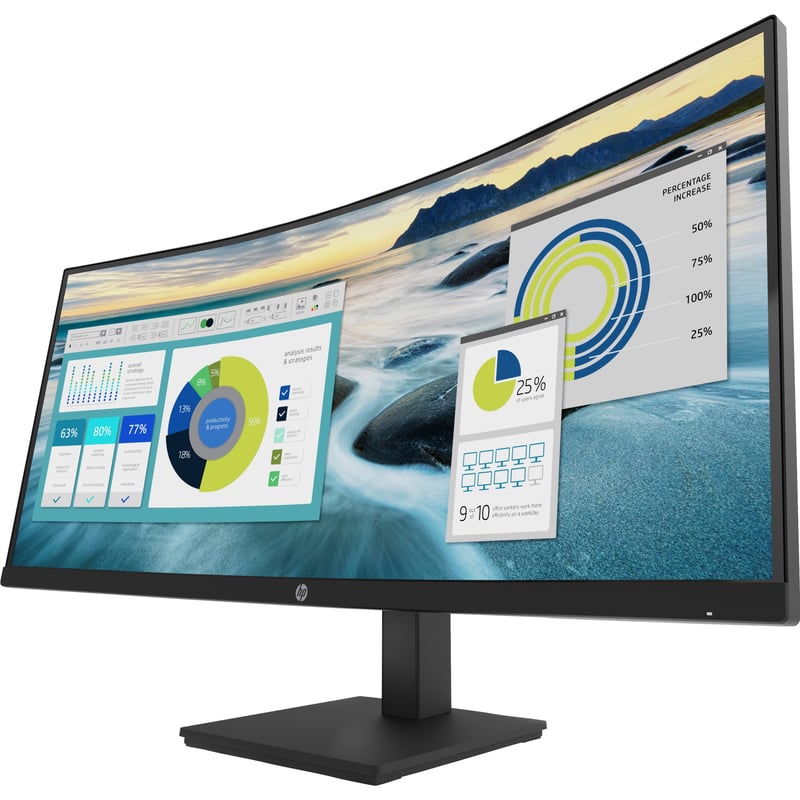 HP P34HC G4 34" Class WQHD Curved Screen LCD Monitor - 21:9 - Black - Thumbnail 1
