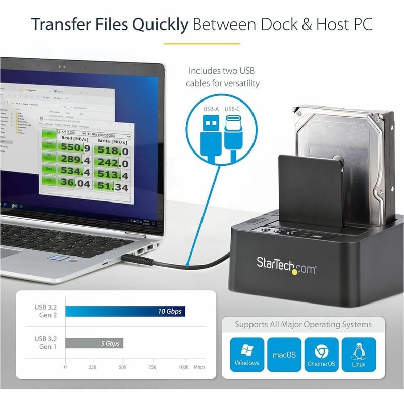 StarTech.com Standalone Hard Drive Duplicator, External Dual Bay HDD/SSD Cloner/Copier, USB 3.1 to SATA Drive Docking Station, Disk Cloner - Thumbnail 5
