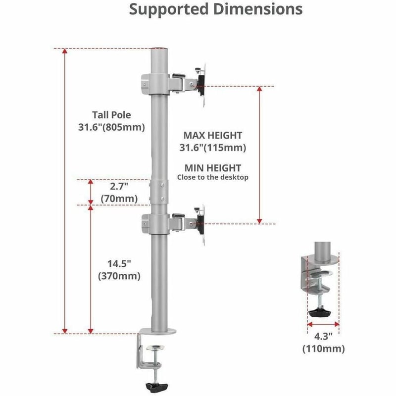 DUAL 38 INCH STACK MONITOR POLE MOUNT 26.5 LBSGRAY - Thumbnail 3
