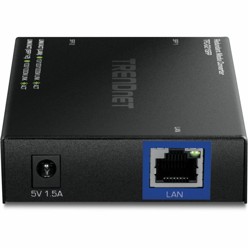 TRENDnet 1000BASE-T to Dual SFP Fiber Media Converter with Redundant Mode, TFC-G21SFP, 1 x Gigabit RJ45 Port, 2 x Gigabit SFP Ports, NDAA & TAA Compliant - Thumbnail 4
