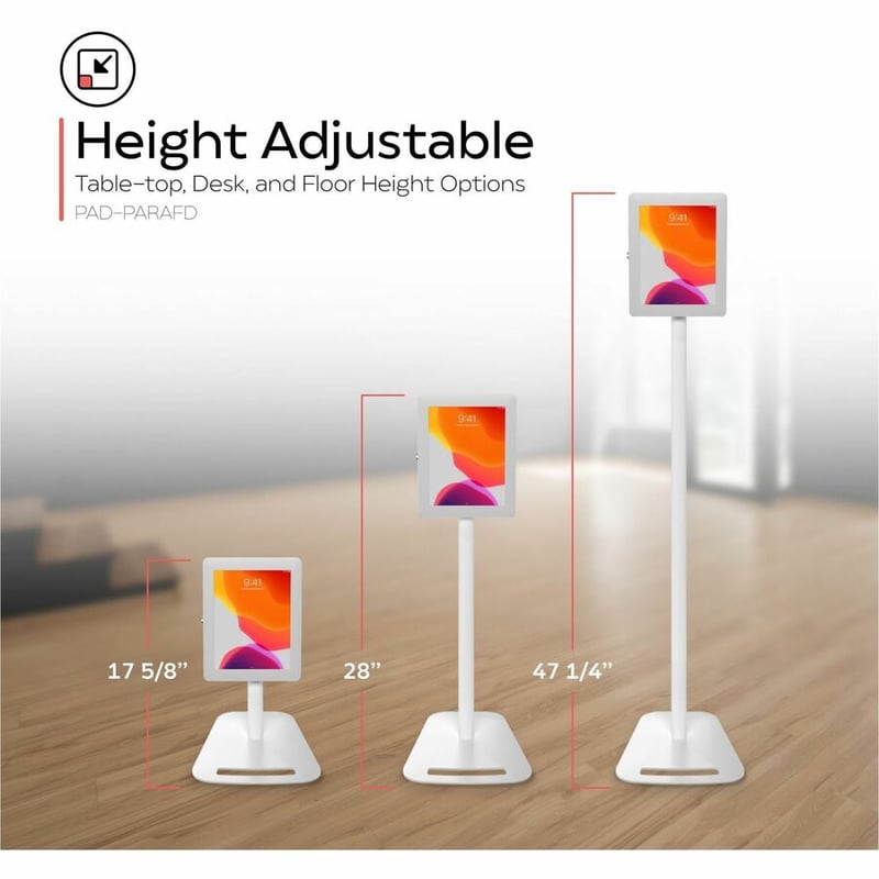 CTA Digital Premium Height-Adjustable Floor-to-Desk Security Kiosk for Tablets (White) - Thumbnail 3