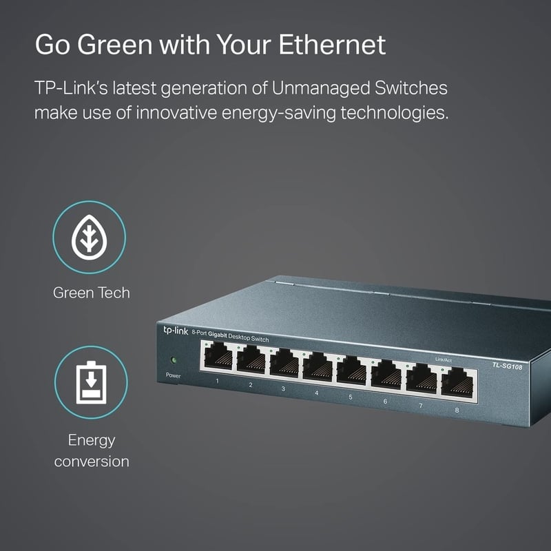 TP-LINK TL-SG108 - 8 Port Gigabit Unmanaged Ethernet Network Switch - Thumbnail 4