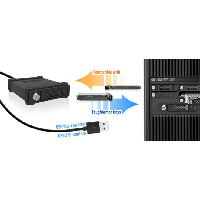Icy Dock ToughArmor MB998SK-B Drive Enclosure for 5.25" - Serial ATA/600 Host Interface External - Black