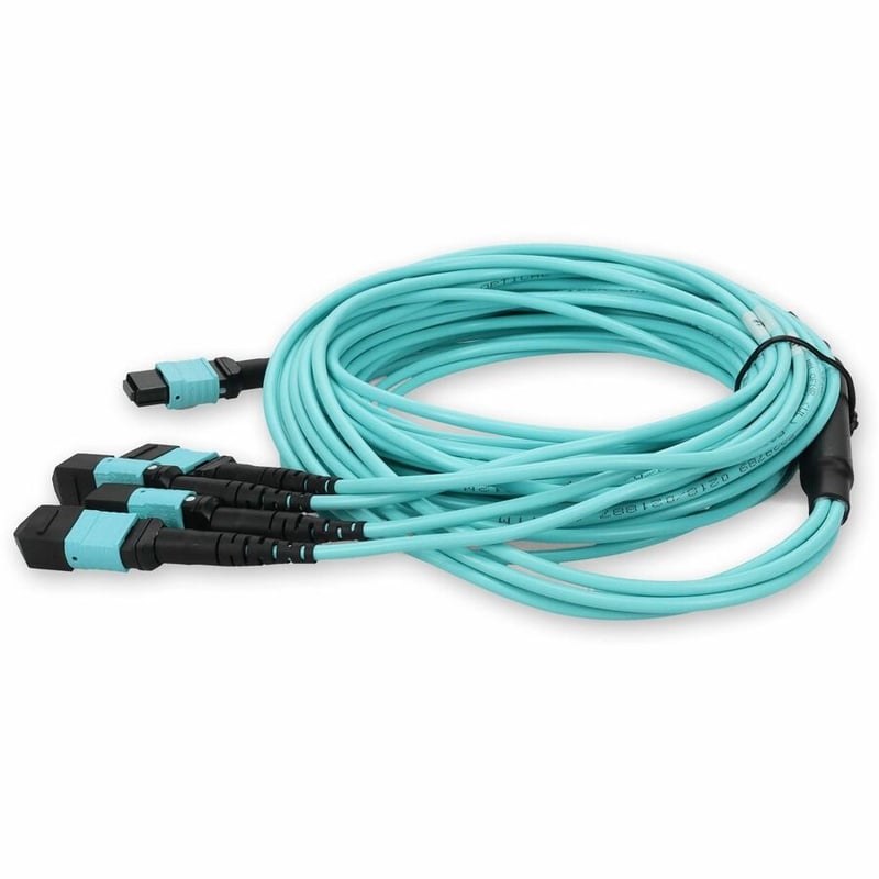 AddOn 8m MPO/UPC to 4xMPO-16/UPC Aqua OM4 OFNR (Riser-Rated) 16-Strand Fiber Fanout Cable - Thumbnail 2