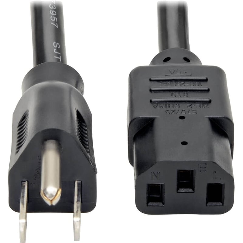 Eaton Tripp Lite Series Computer Power Cord, Right-Angle NEMA 5-15P to C13 - Heavy-Duty, 15A, 125V, 14 AWG, 6 ft. (1.83 m), Black - Thumbnail 1