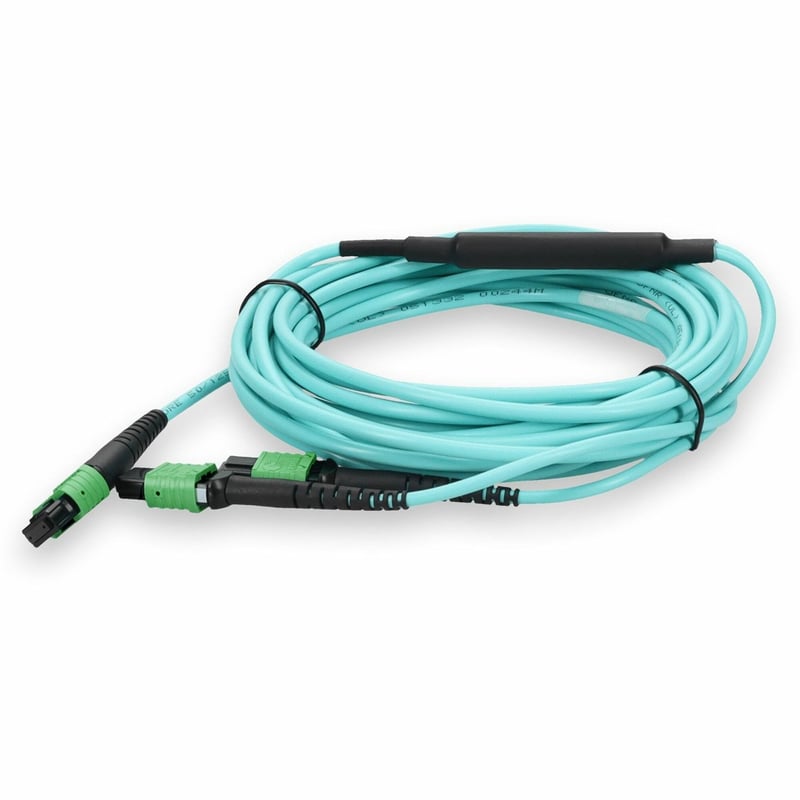 AddOn Mellanox® Compatible 7m MPO-8/APC to 2xMPO/APC Aqua OM4 LSZH 8-Strand Fiber Patch Cable - Thumbnail 1